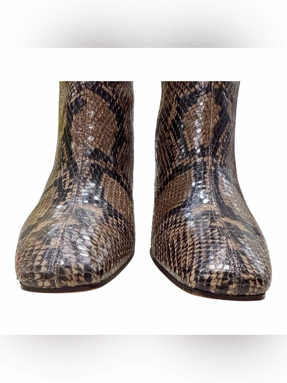 Veronica Beard Italian Faux Snake Square Toe Back Zip Ankle Boots - Brown